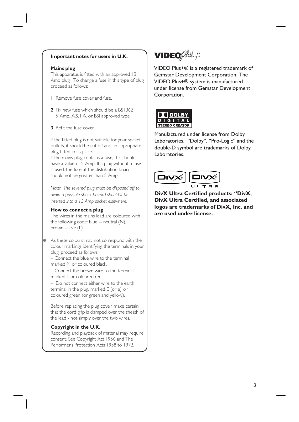 ProForm DVDR3570H User Manual | Page 3 / 104