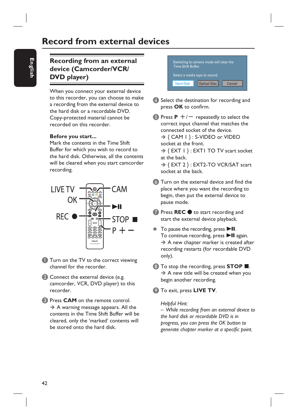 Record from external devices | ProForm DVDR3570H User Manual | Page 42 / 104
