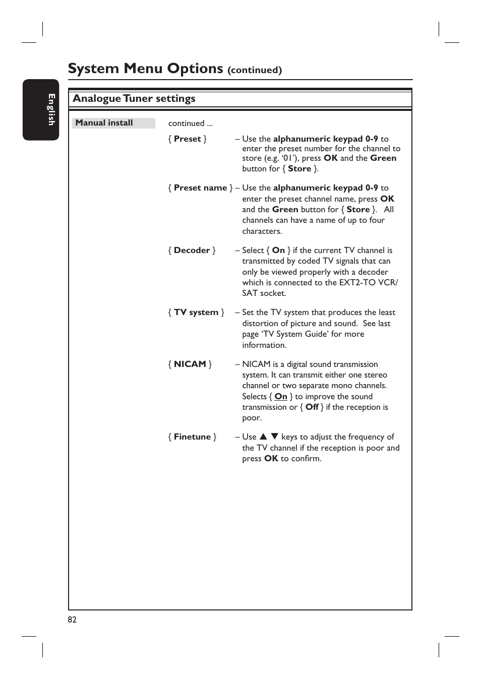 System menu options | ProForm DVDR3570H User Manual | Page 82 / 104