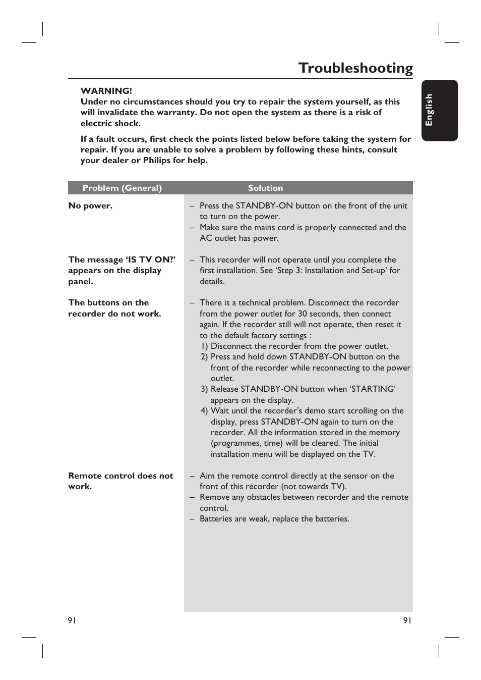 Troubleshooting | ProForm DVDR3570H User Manual | Page 91 / 104