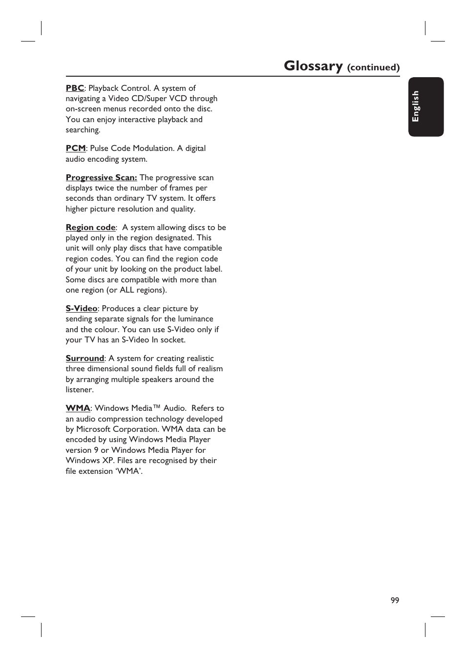 Glossary | ProForm DVDR3570H User Manual | Page 99 / 104