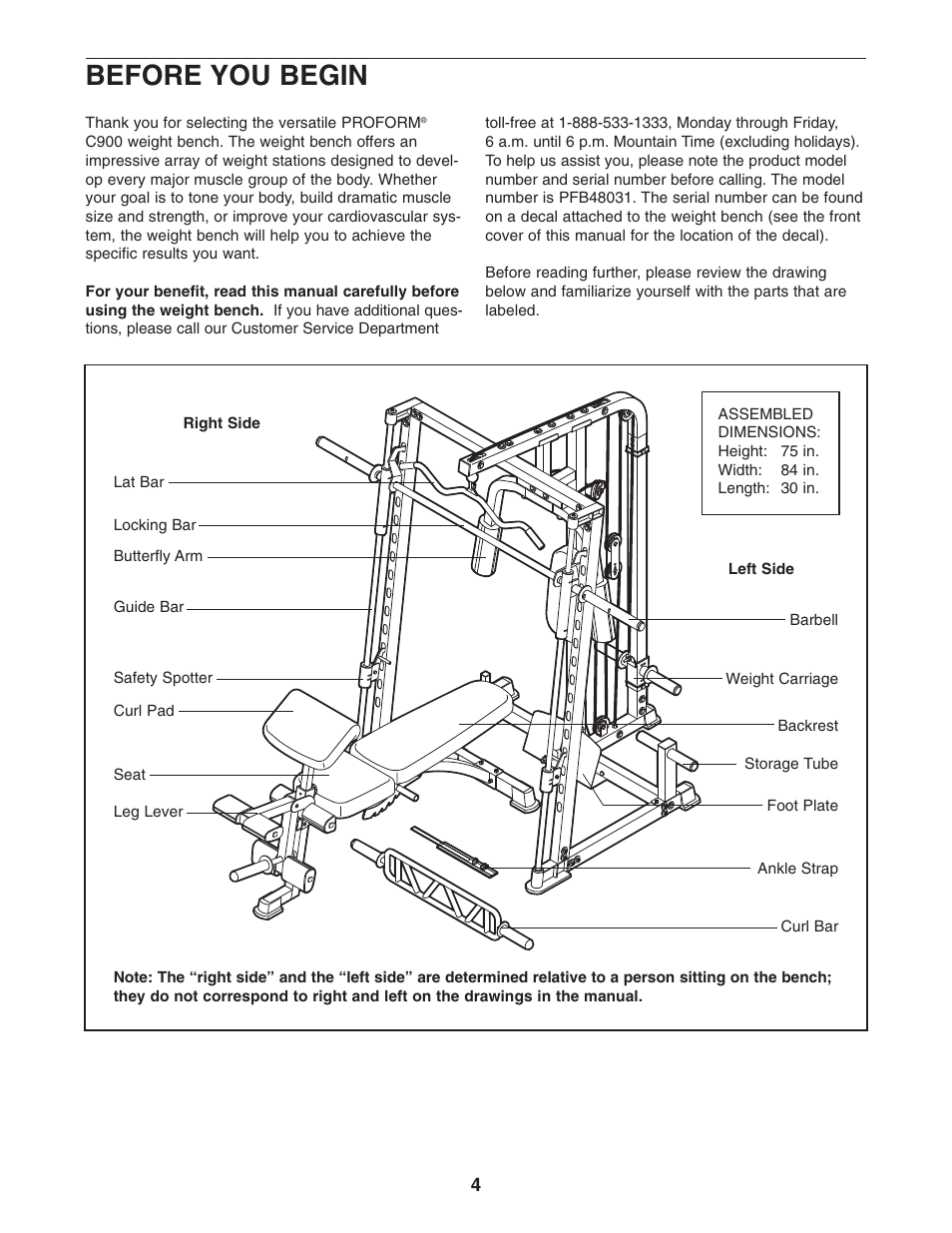 Before you begin | ProForm PFB48031 User Manual | Page 4 / 33