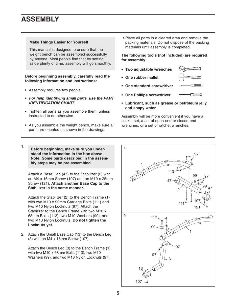 Assembly | ProForm PFB48031 User Manual | Page 5 / 33