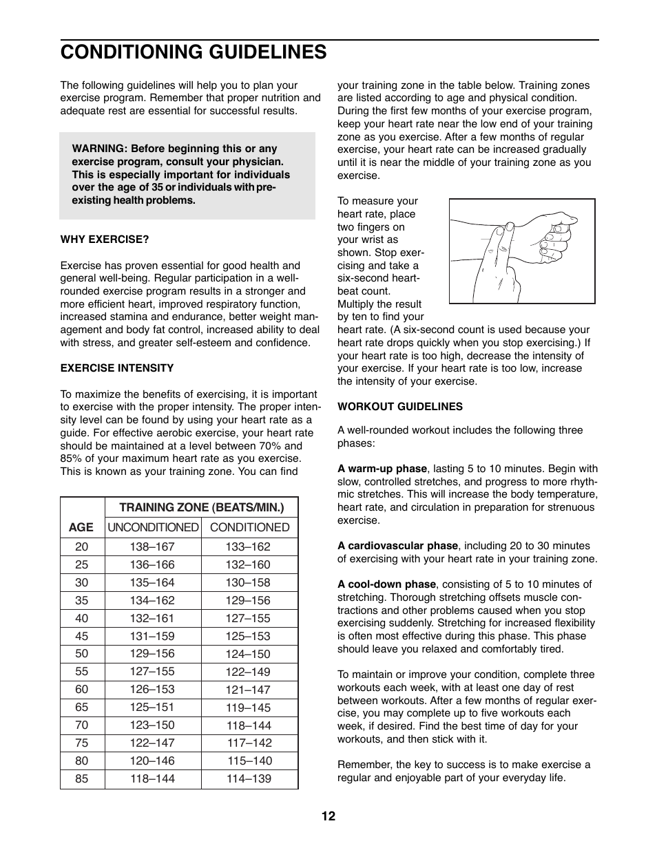 Conditioning guidelines | ProForm PFEX33790 User Manual | Page 12 / 16