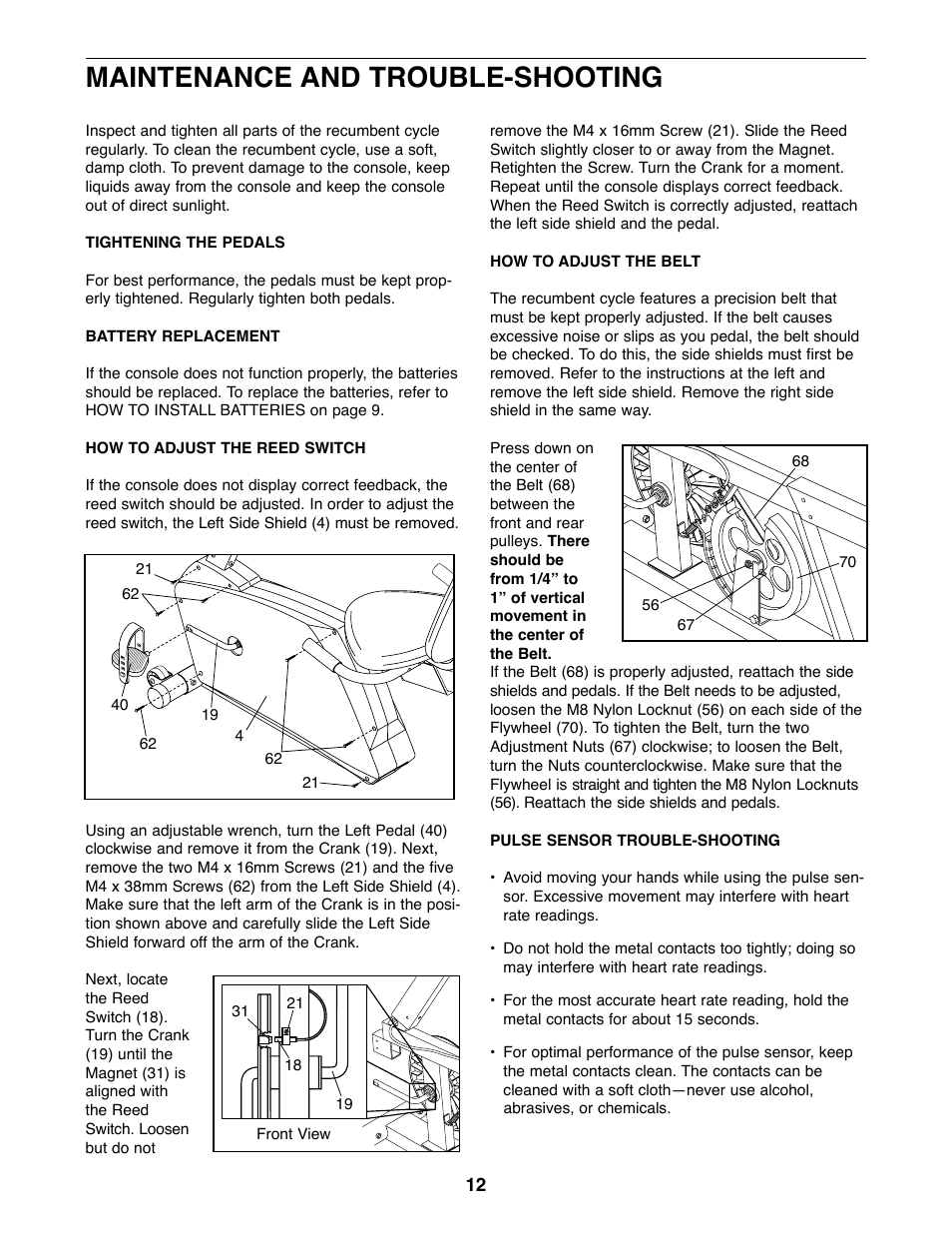 Maintenance and trouble-shooting | ProForm PFEX3849BX1 User Manual | Page 12 / 16