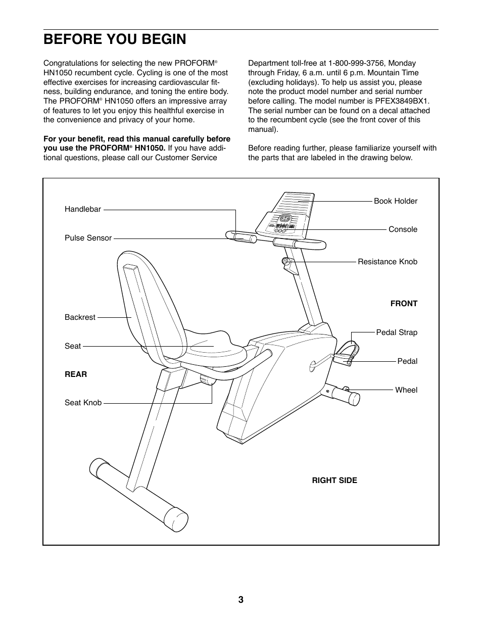 Before you begin | ProForm PFEX3849BX1 User Manual | Page 3 / 16