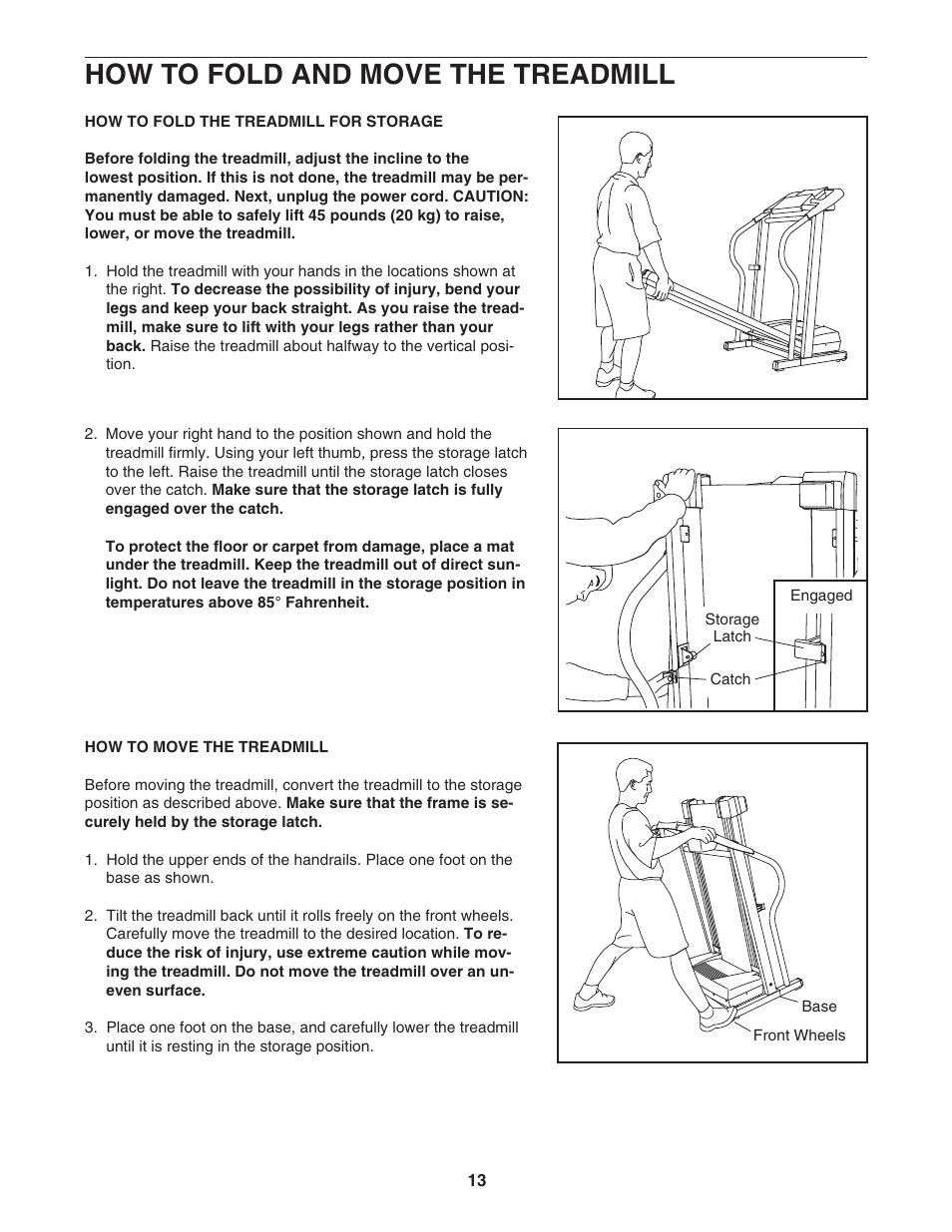 How to fold and move the treadmill | ProForm 831.295231 User Manual | Page 13 / 22