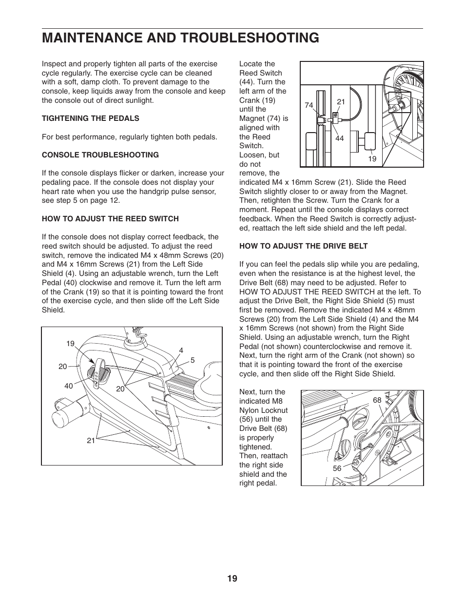 Maintenance and troubleshooting | ProForm C55 PFEX35430 User Manual | Page 19 / 24