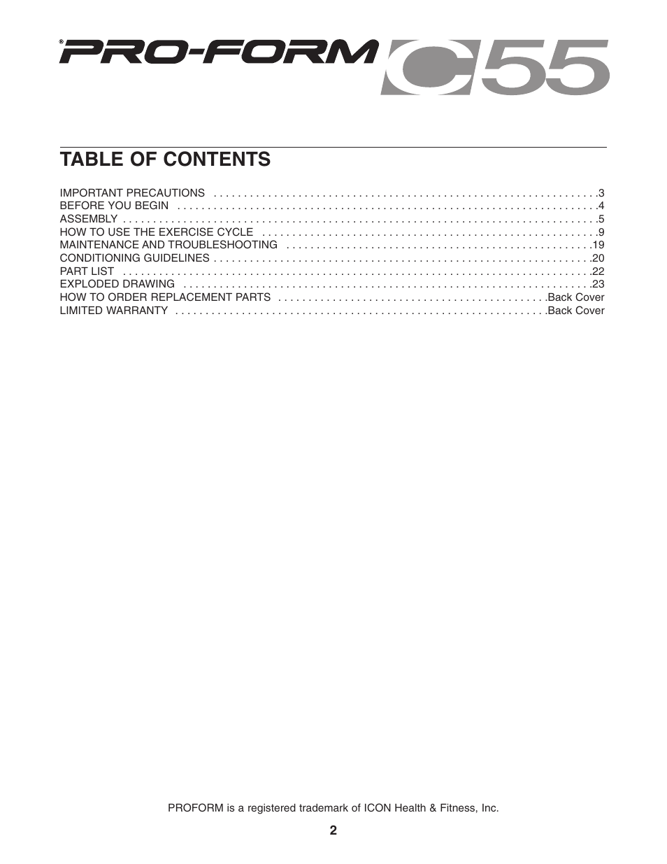 ProForm C55 PFEX35430 User Manual | Page 2 / 24