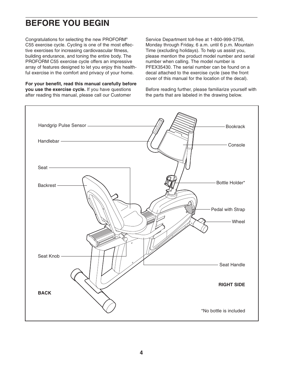 Before you begin | ProForm C55 PFEX35430 User Manual | Page 4 / 24