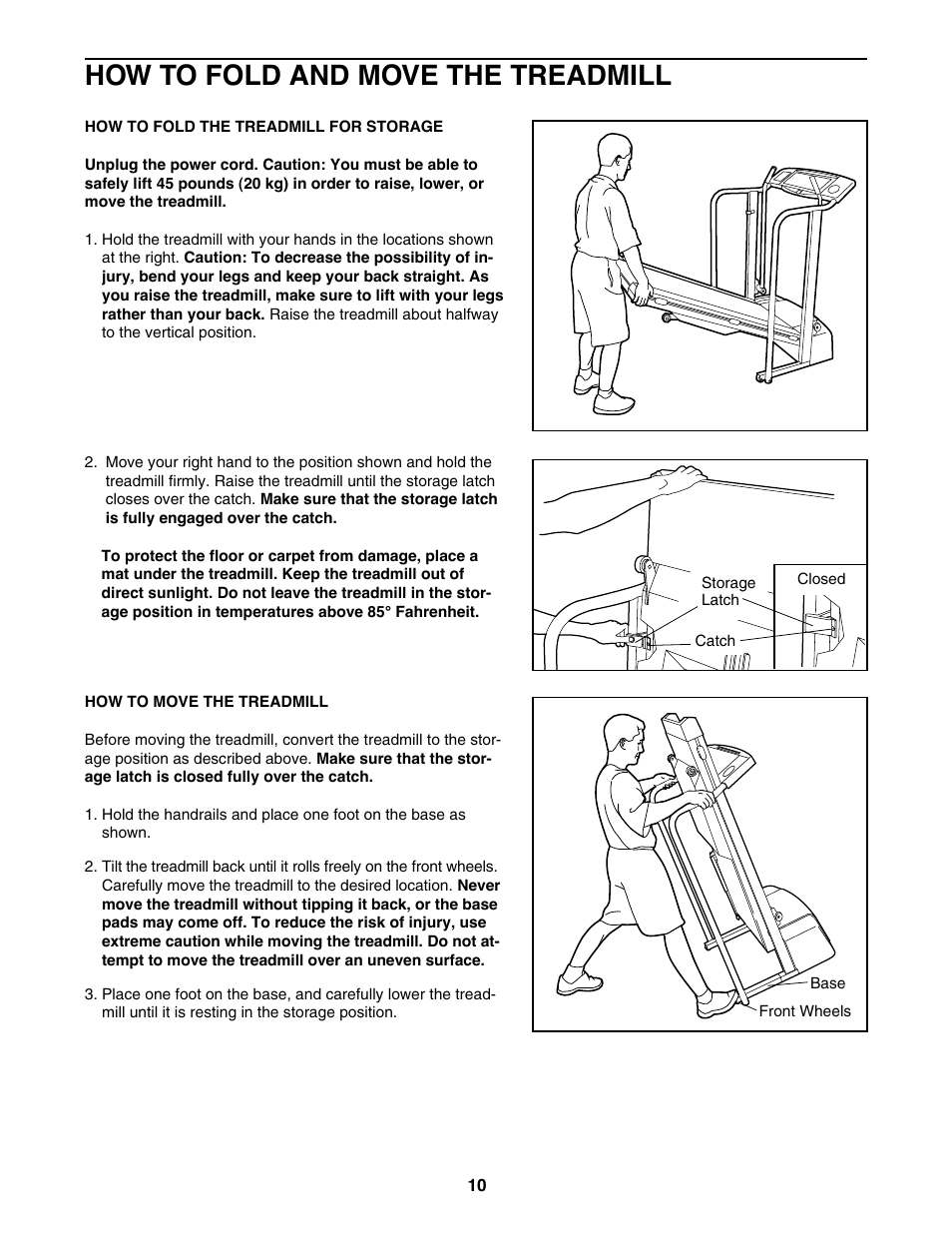 How to fold and move the treadmill | ProForm 831.297390 User Manual | Page 10 / 18