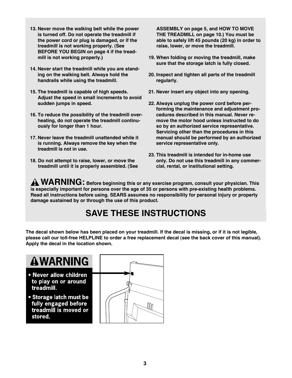 Warning, Save these instructions | ProForm 831.297390 User Manual | Page 3 / 18