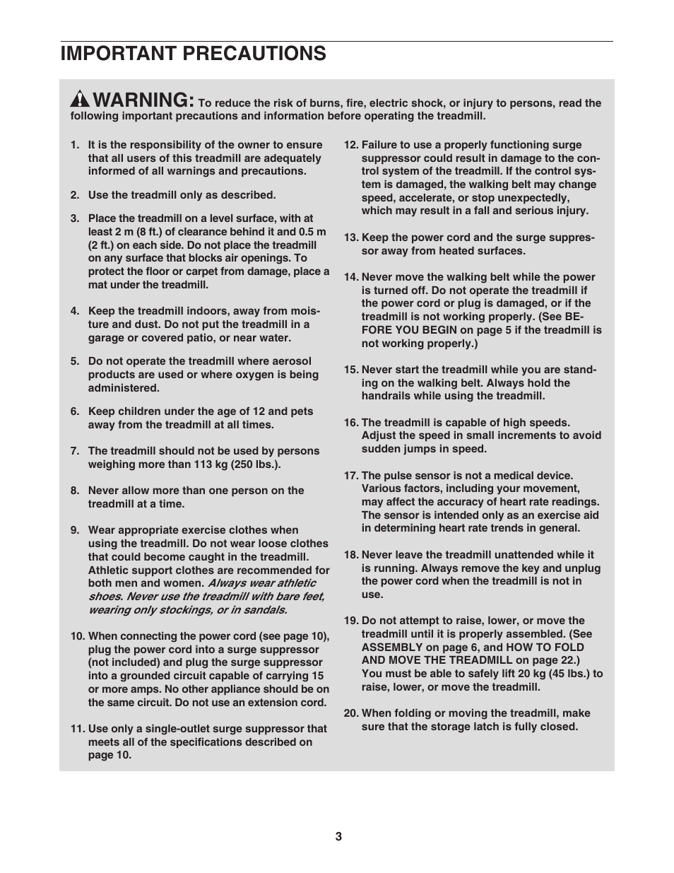 Warning, Important precautions | ProForm 30514.0 User Manual | Page 3 / 31