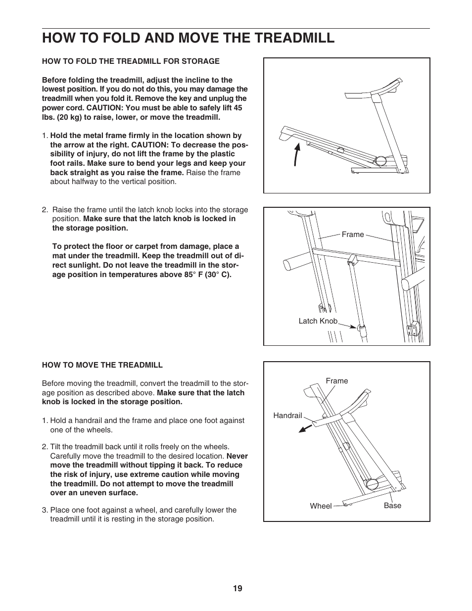 How to fold and move the treadmill | ProForm 620 User Manual | Page 19 / 32