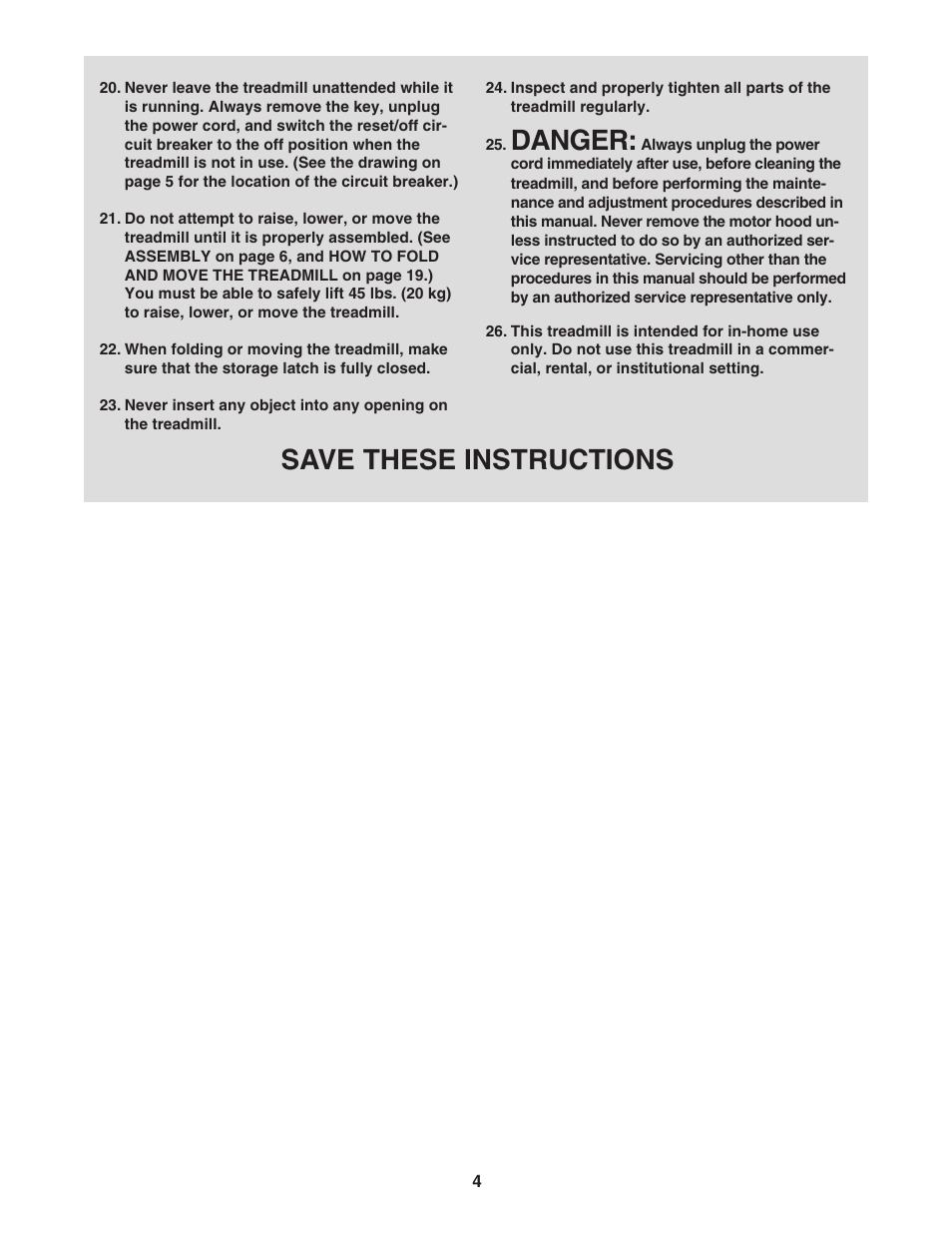 Danger, Save these instructions | ProForm 620 User Manual | Page 4 / 32