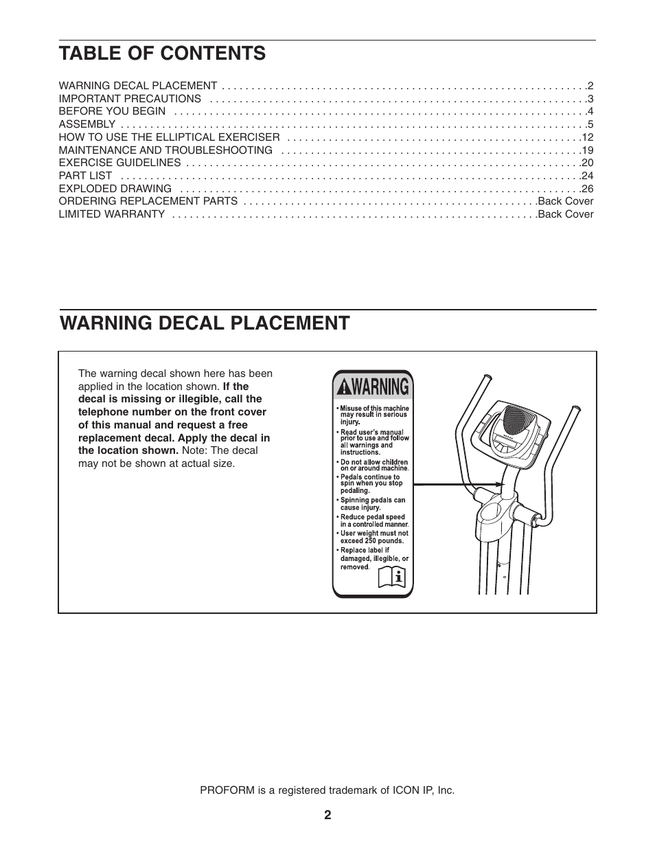 ProForm PFEL64907.0 User Manual | Page 2 / 28