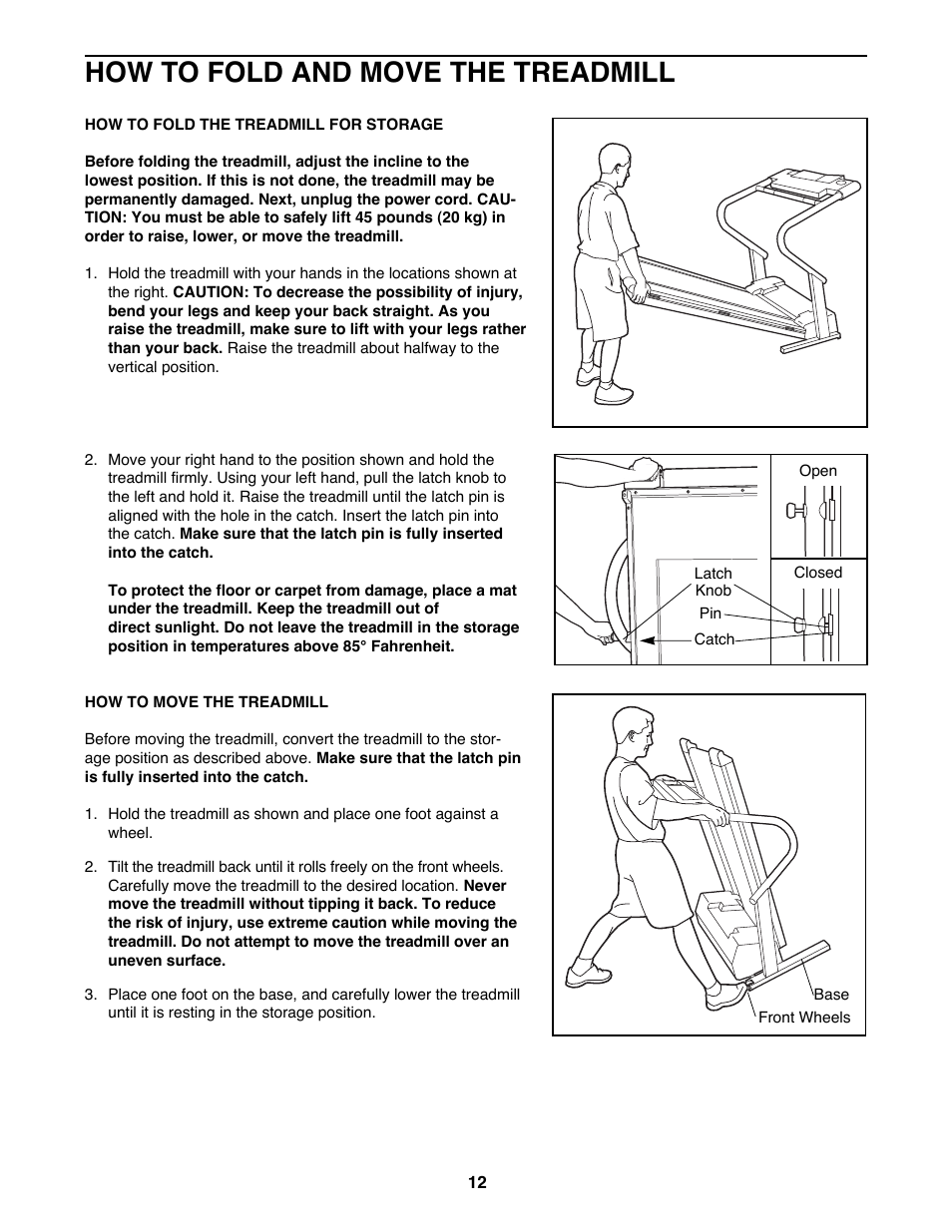 How to fold and move the treadmill | ProForm PT 7.0 PFTL79400 User Manual | Page 12 / 22