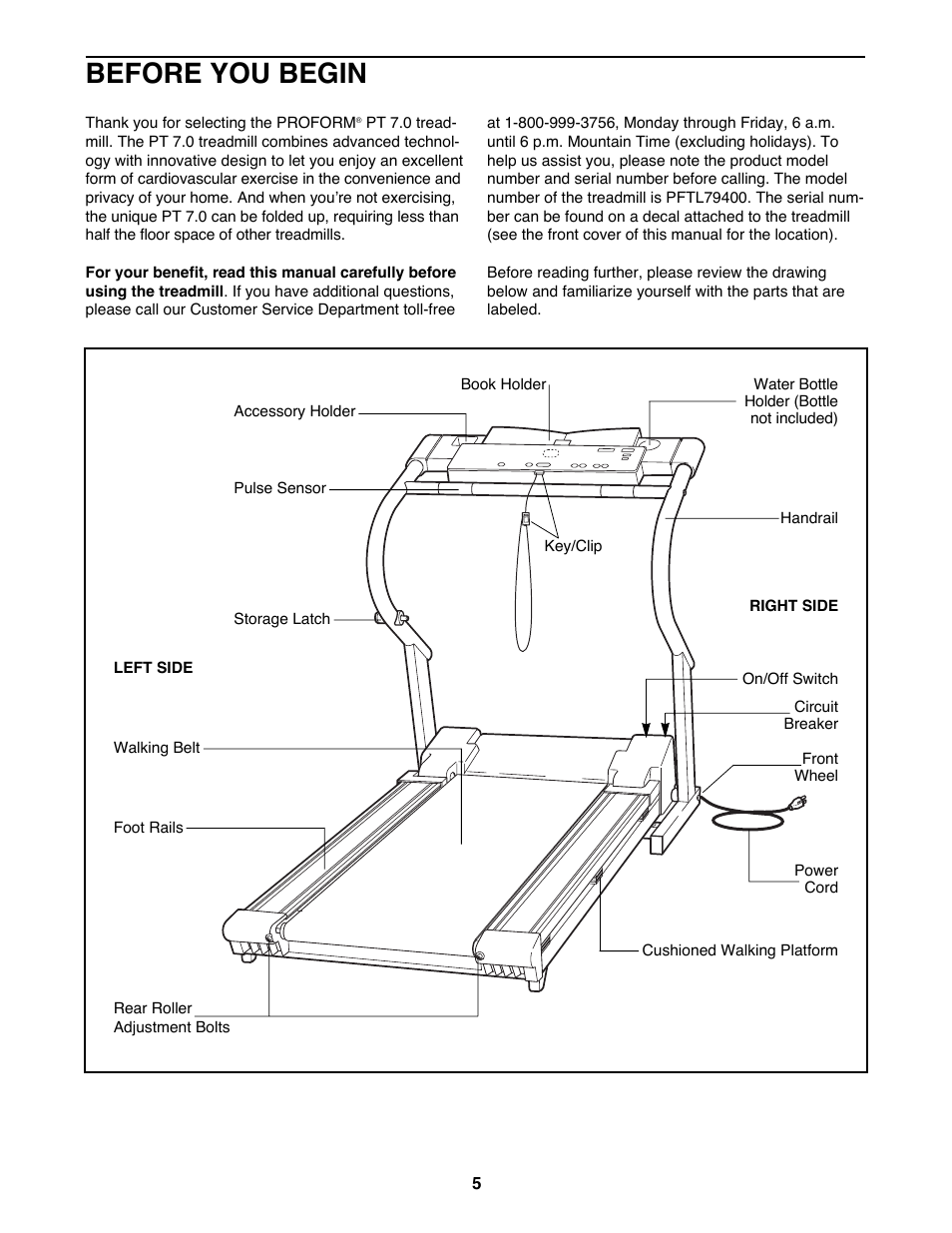 Before you begin | ProForm PT 7.0 PFTL79400 User Manual | Page 5 / 22