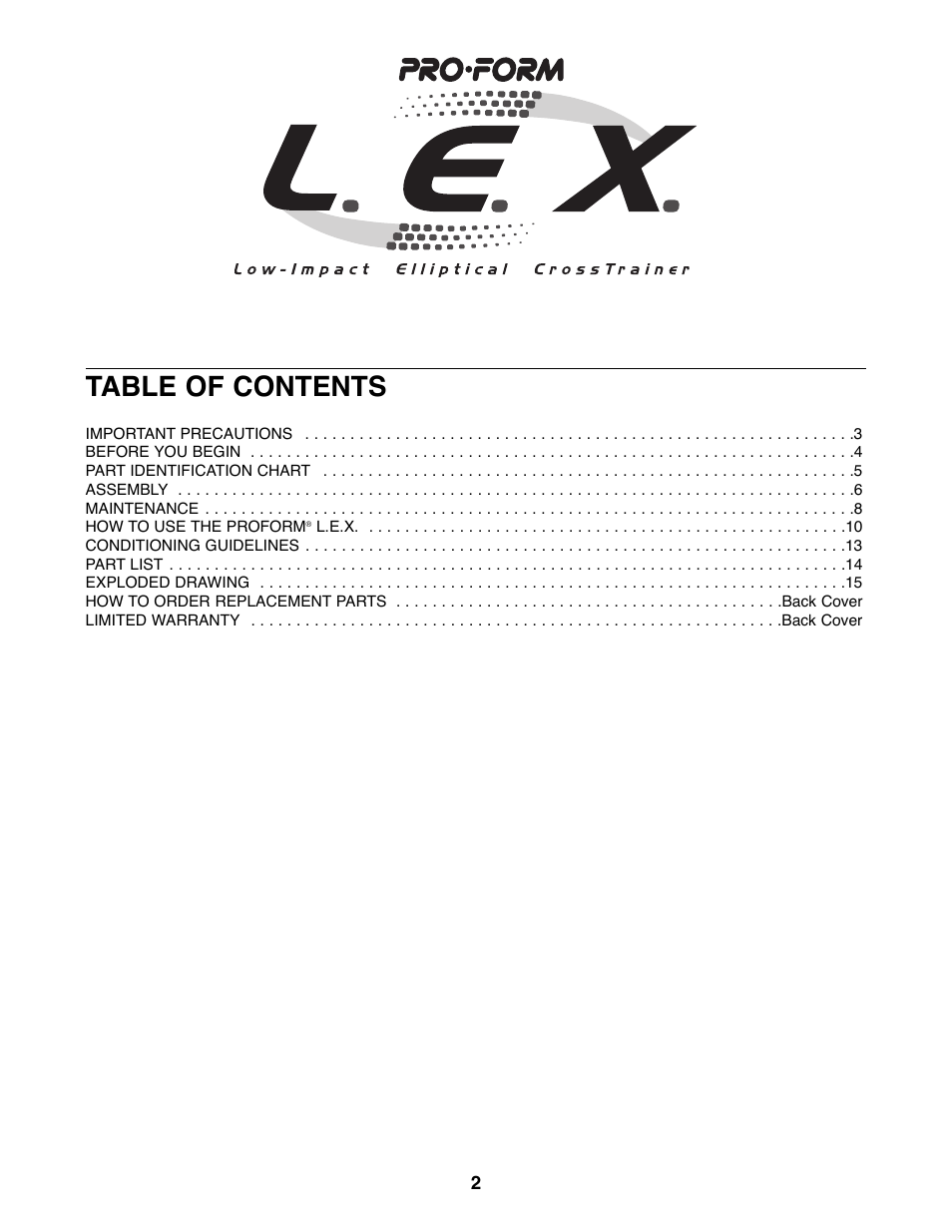 ProForm L.E.X PFEL25070 User Manual | Page 2 / 16