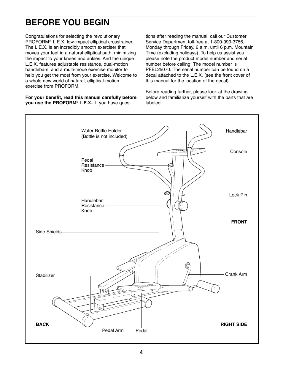 Before you begin | ProForm L.E.X PFEL25070 User Manual | Page 4 / 16