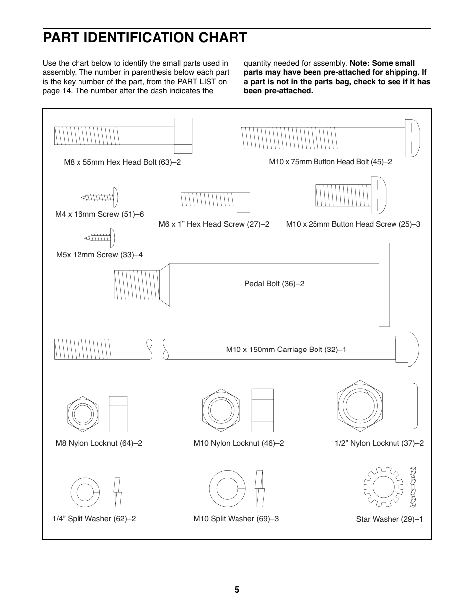 Part identification chart | ProForm L.E.X PFEL25070 User Manual | Page 5 / 16