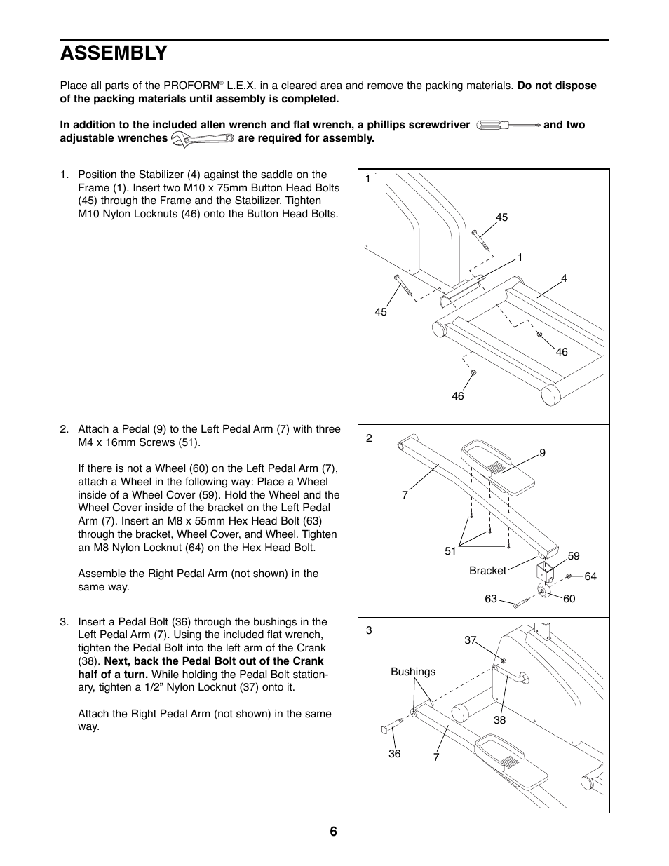 Assembly | ProForm L.E.X PFEL25070 User Manual | Page 6 / 16