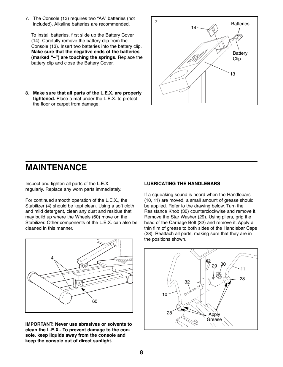 Maintenance | ProForm L.E.X PFEL25070 User Manual | Page 8 / 16
