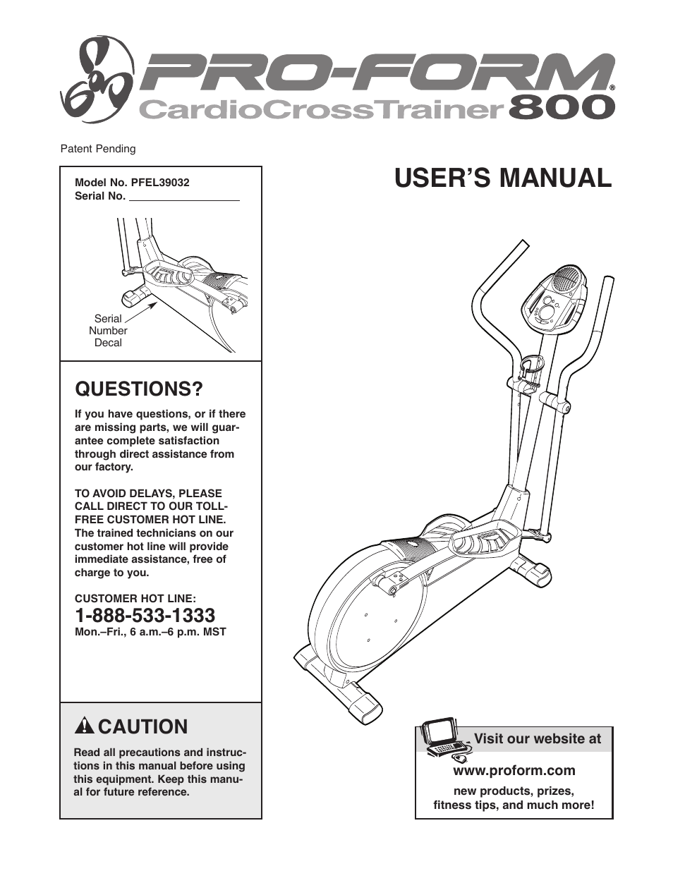 ProForm CardioCross Trainer PFEL39032 User Manual | 24 pages