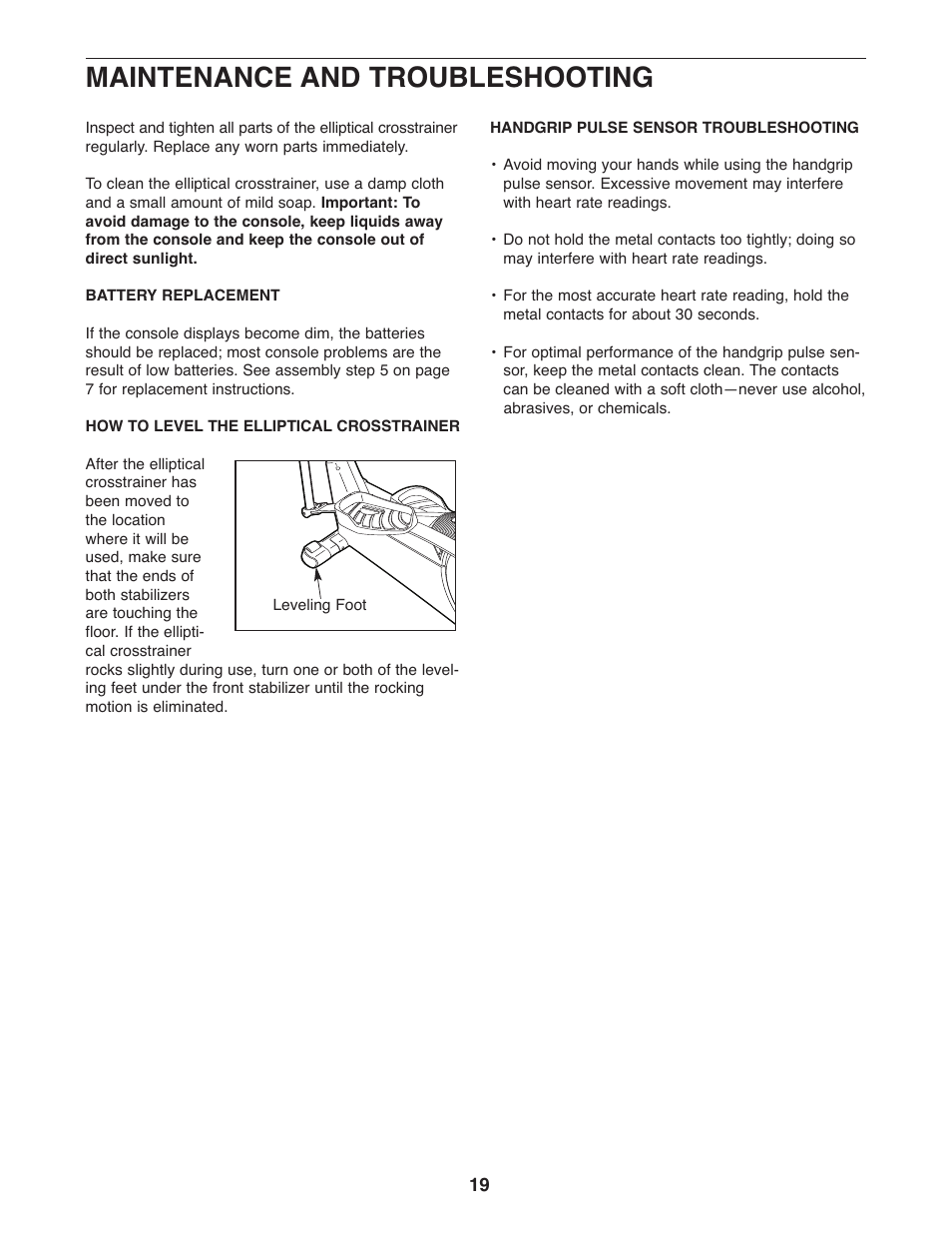 Maintenance and troubleshooting | ProForm CardioCross Trainer PFEL39032 User Manual | Page 19 / 24