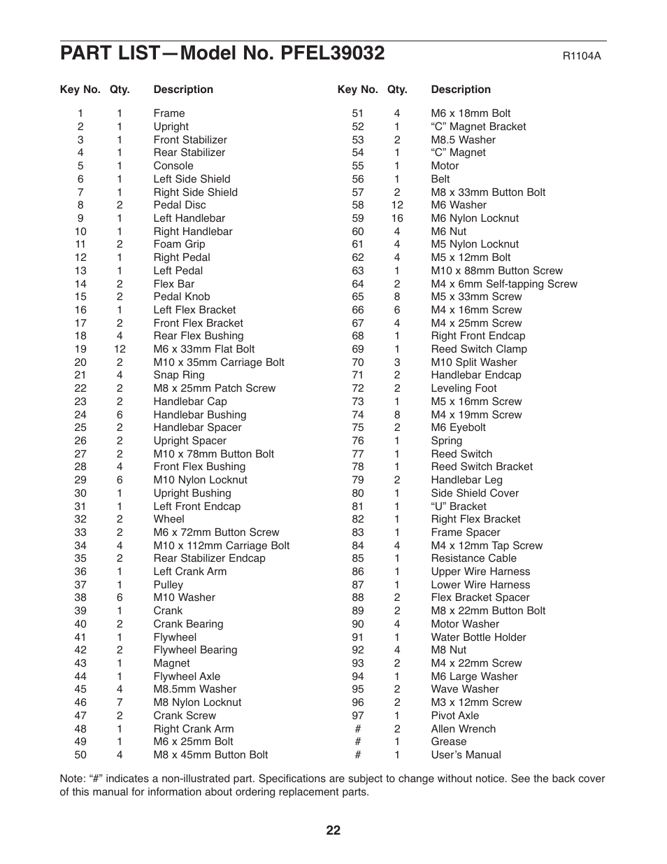 ProForm CardioCross Trainer PFEL39032 User Manual | Page 22 / 24