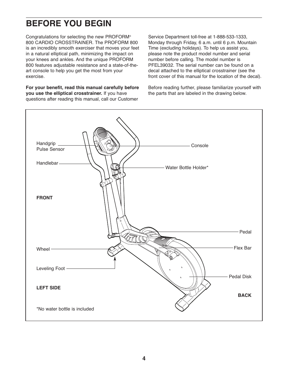 Before you begin | ProForm CardioCross Trainer PFEL39032 User Manual | Page 4 / 24