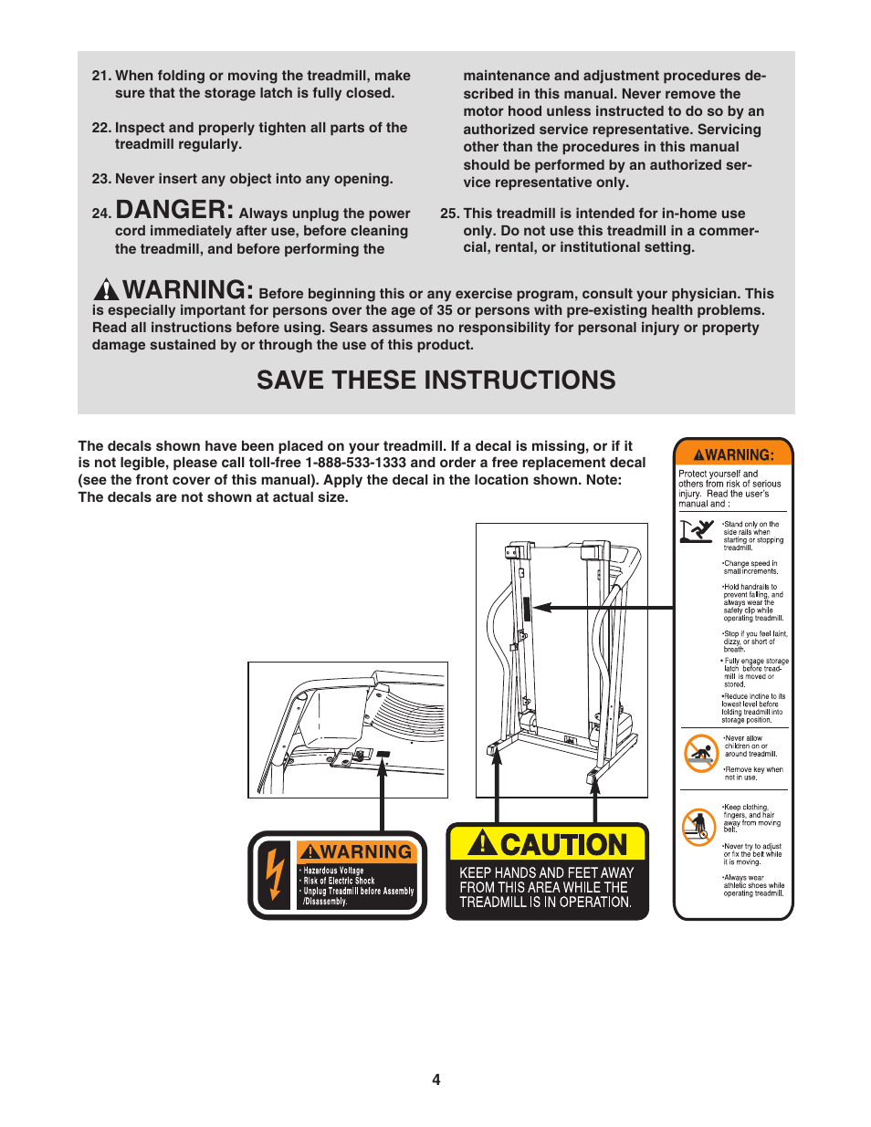 Danger, Warning, Save these instructions | ProForm 831.29523.4 User Manual | Page 4 / 22