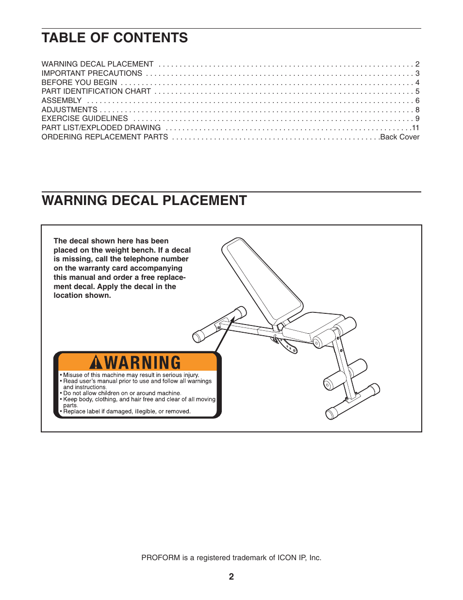 ProForm PFANBE1425.0 User Manual | Page 2 / 12