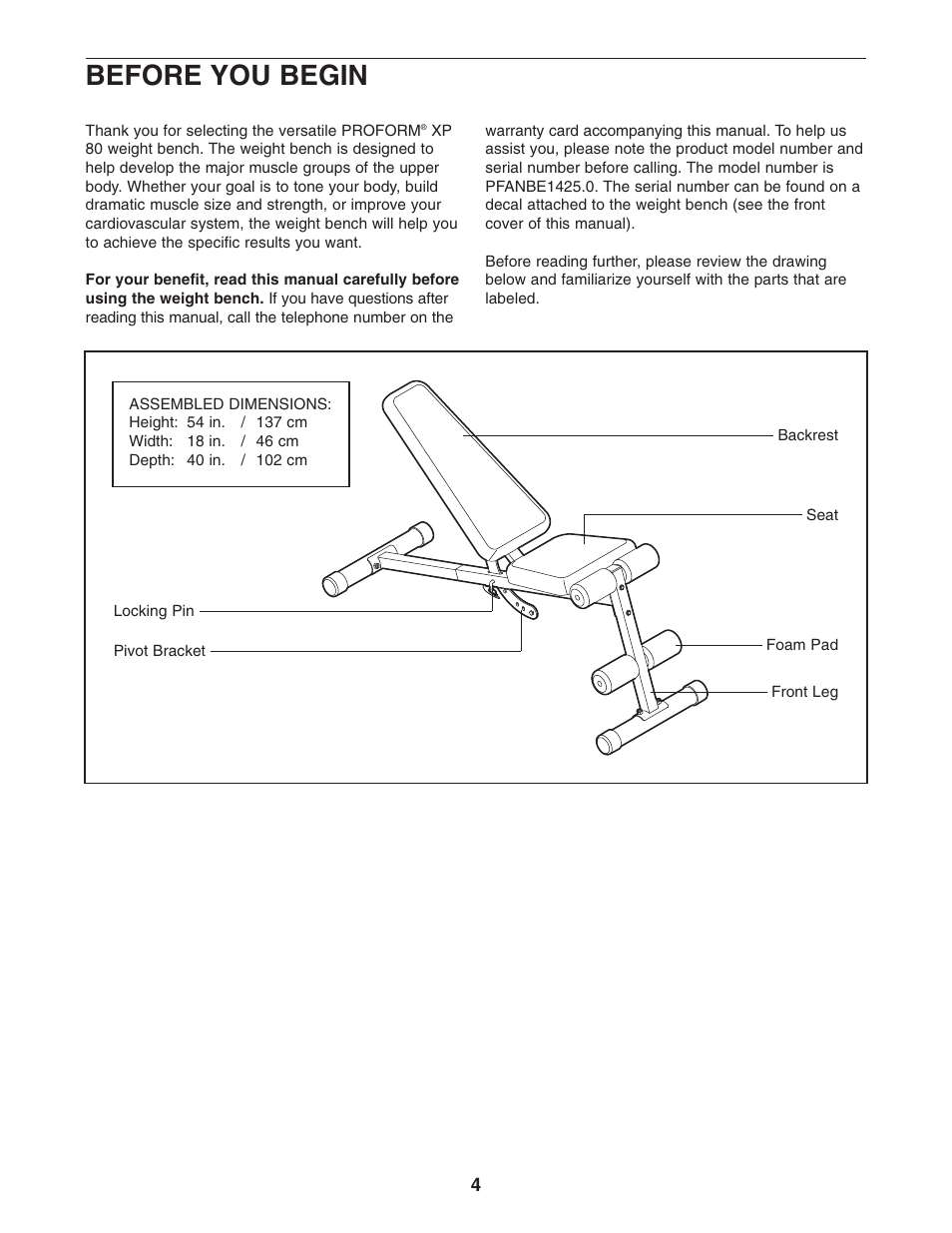 Before you begin | ProForm PFANBE1425.0 User Manual | Page 4 / 12