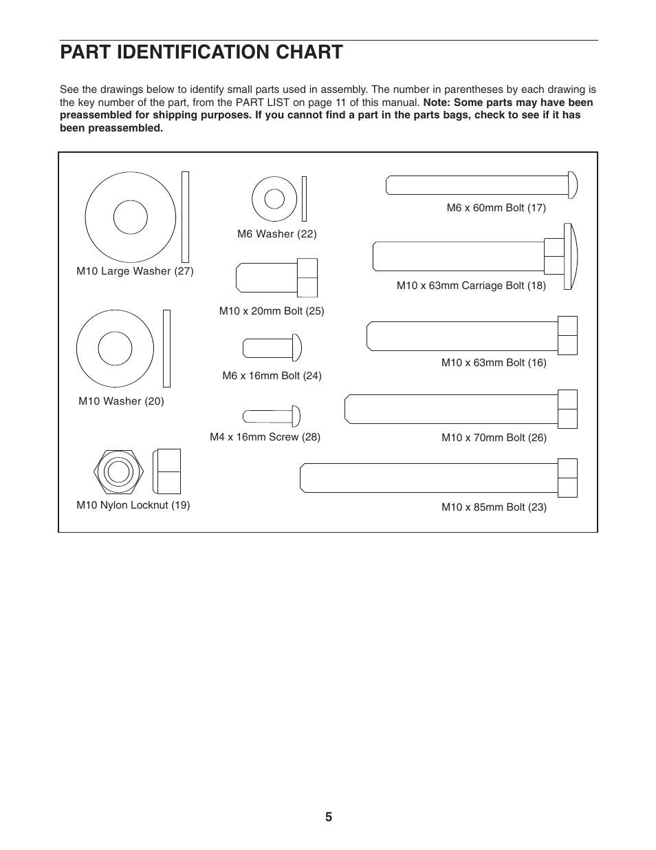 Part identification chart | ProForm PFANBE1425.0 User Manual | Page 5 / 12