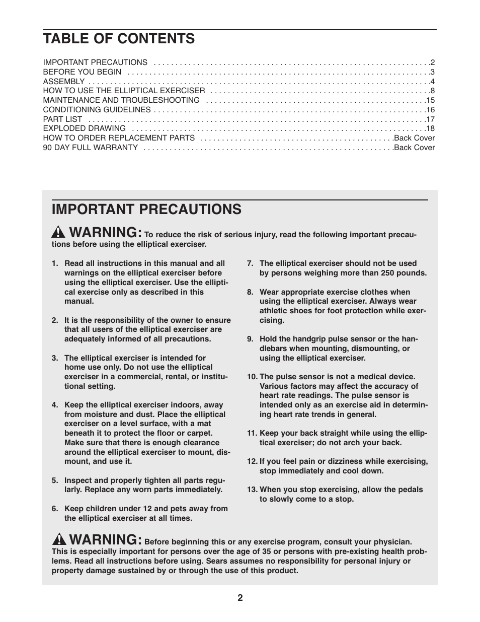 ProForm XP 115 831.28643.0 User Manual | Page 2 / 20