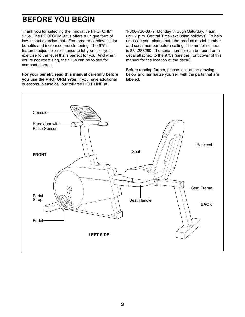 Before you begin | ProForm 831.288280 User Manual | Page 3 / 16