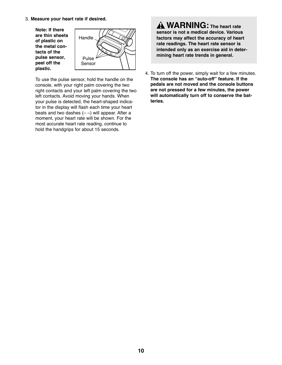Warning | ProForm PFEX20020 User Manual | Page 10 / 16