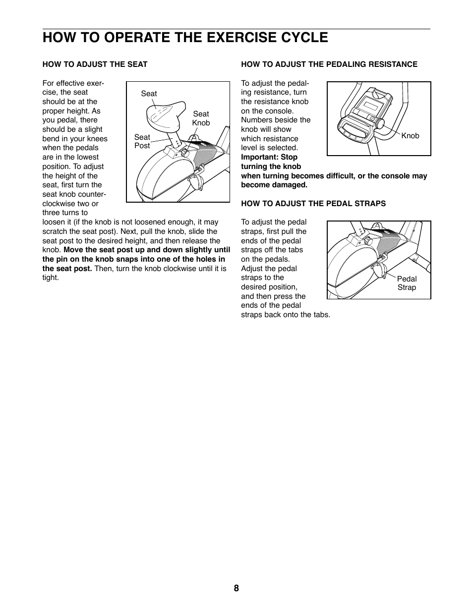 How to operate the exercise cycle | ProForm PFEX20020 User Manual | Page 8 / 16