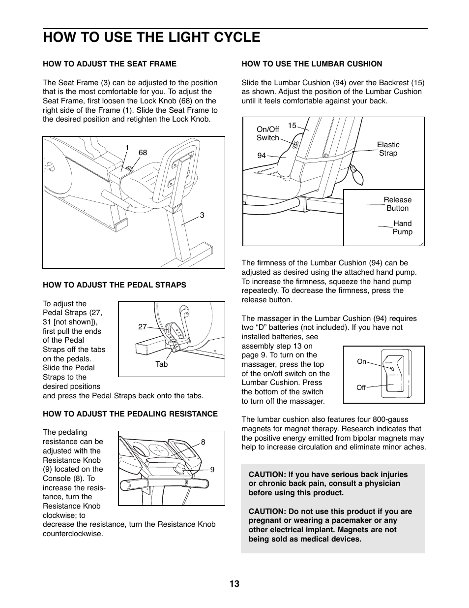 How to use the light cycle | ProForm PFRX35390 User Manual | Page 10 / 18