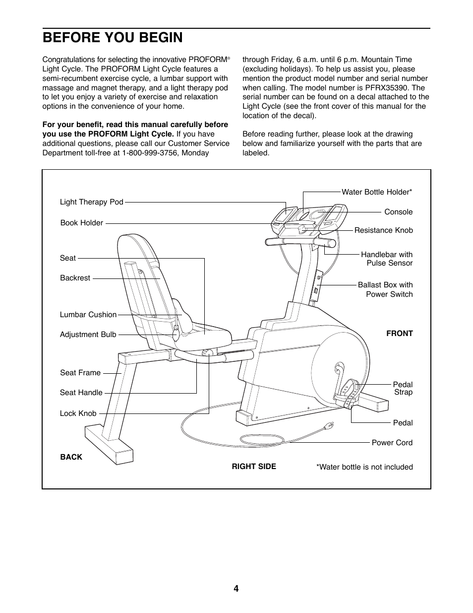 Before you begin | ProForm PFRX35390 User Manual | Page 4 / 18