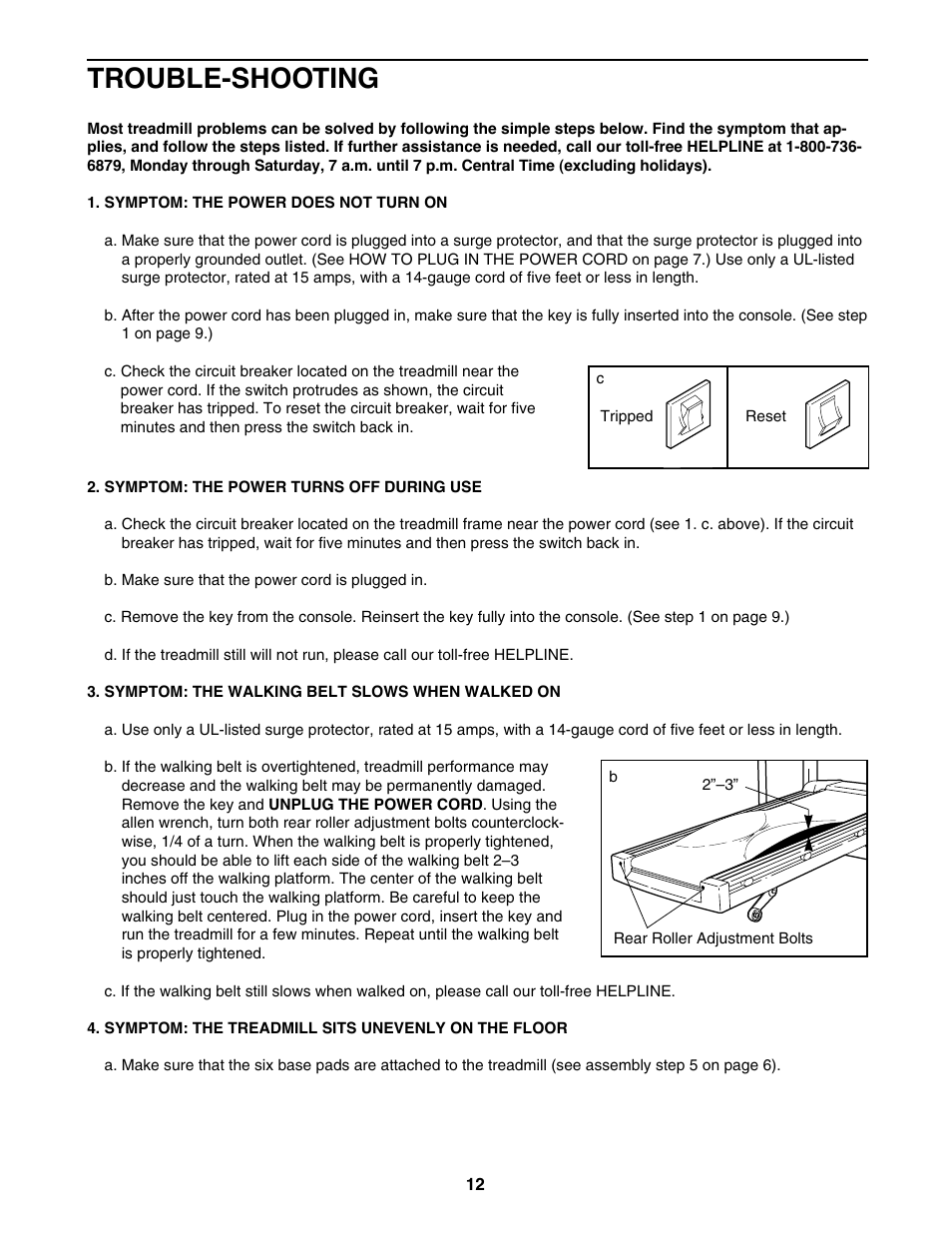 Trouble-shooting | ProForm 831.297381 User Manual | Page 12 / 19