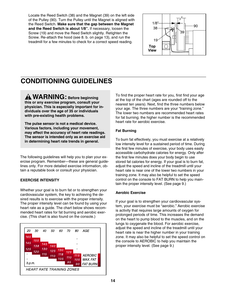 Conditioning guidelines, Warning | ProForm 831.297381 User Manual | Page 14 / 19