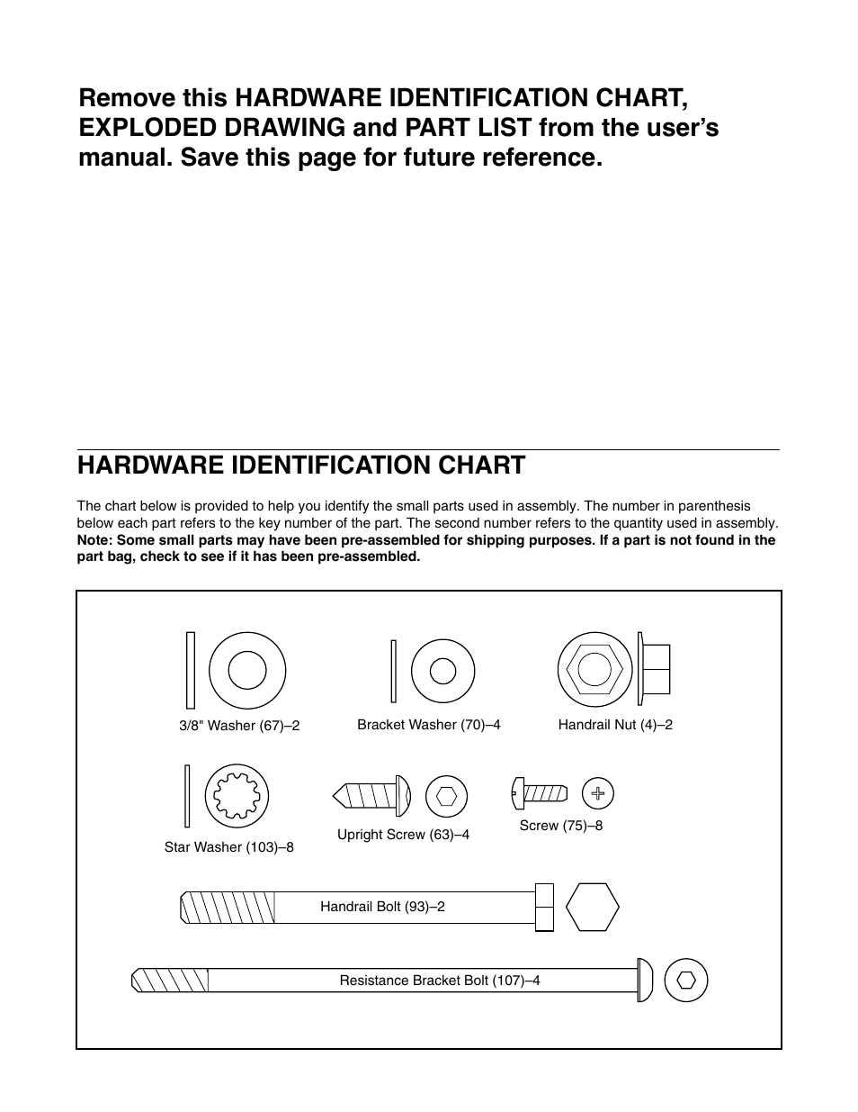 Hardware identification chart | ProForm 831.297381 User Manual | Page 16 / 19