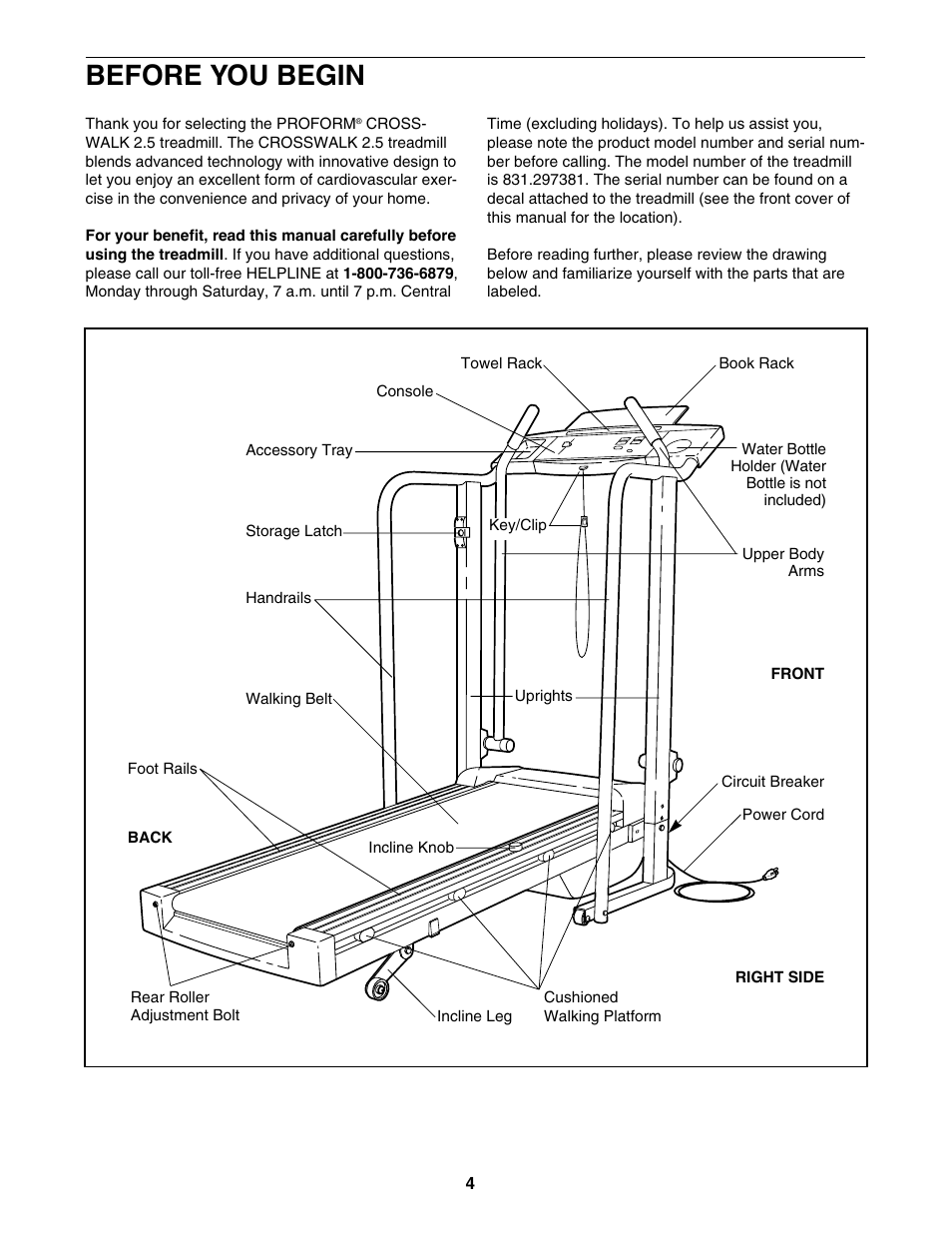 Before you begin | ProForm 831.297381 User Manual | Page 4 / 19