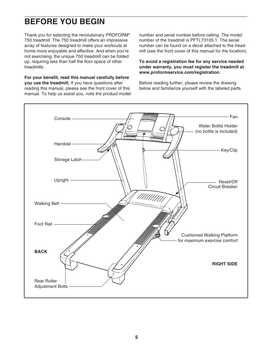 Before you begin | ProForm PFTL73105.1 User Manual | Page 5 / 30