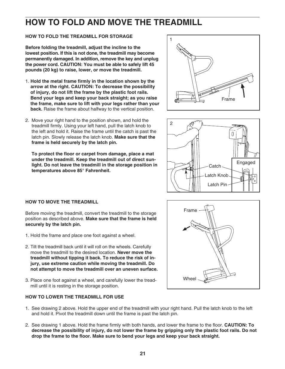 How to fold and move the treadmill | ProForm 831.29606.0 User Manual | Page 21 / 30