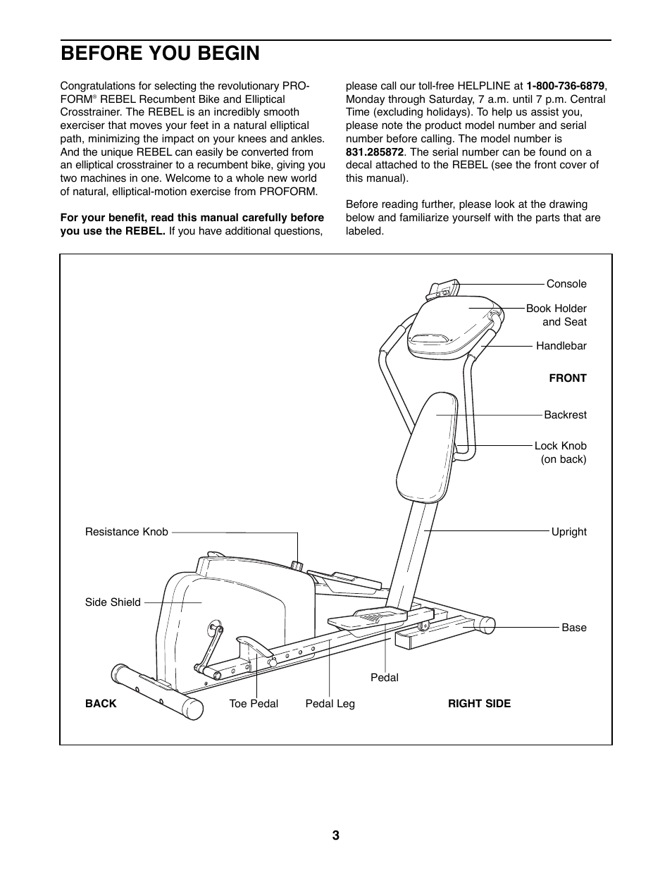 Before you begin | ProForm 831.285872 User Manual | Page 3 / 16