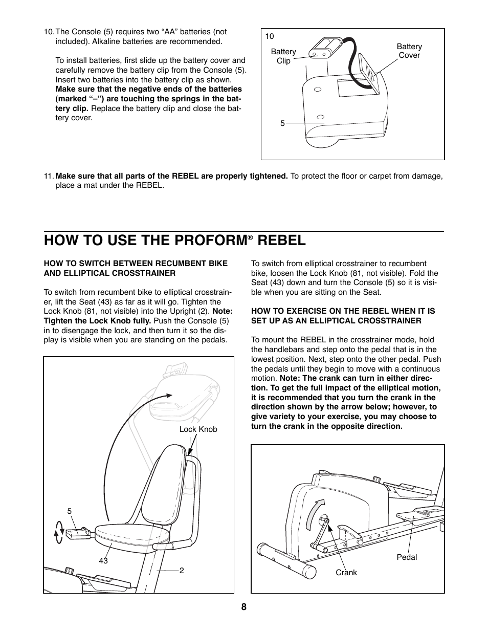 How to use the proform, Rebel | ProForm 831.285872 User Manual | Page 8 / 16