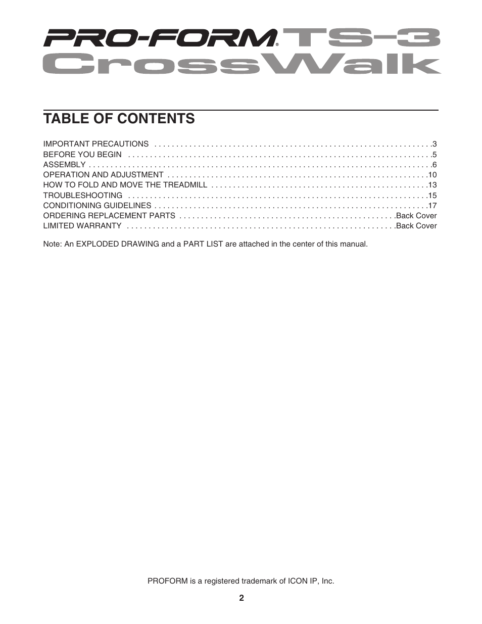 ProForm Crosswalk PFTL311340 User Manual | Page 2 / 22